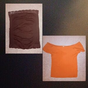 Brown and Orange Off-Shoulder Tops